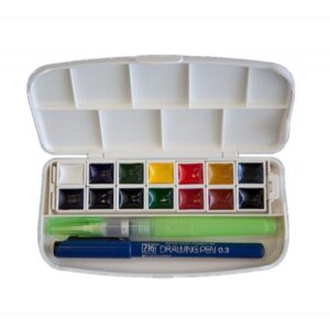 Caja Acuarelas Kuretake Zig X 14 Colores + Waterbrush + Deli