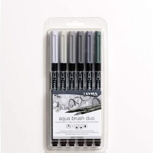 Marcadores Lyra Set Grises Pincel Aquabrush Duo