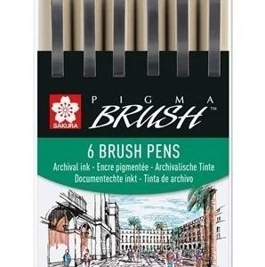 Sakura Pigma Micron 6 Marcadores Brush Colores Surtidos Set