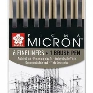 Sakura Pigma Micron 6 Microfibras Negras+ 1 Brush Set