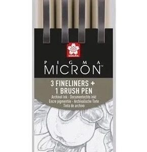 Sakura Pigma Micron 3 Microfibras Gris Claro Set + 1 Brush