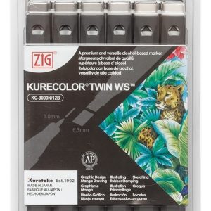 Kuretake Kurecolor Marcadores Doble Punta Colores Grises Cálidos Pack 12