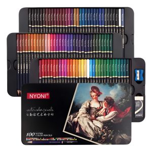 Set 100 Lapices Colores Acuarelables En Lata Metalica Nyoni