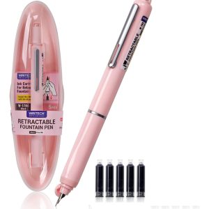 Lapicera Pluma Retractil Economica Writech Tinta Cartucho Exterior Rosa