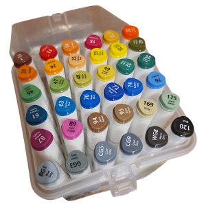 Set 36 Marcadores Doble Punta Bisel Fina Alcohol Caja Nora