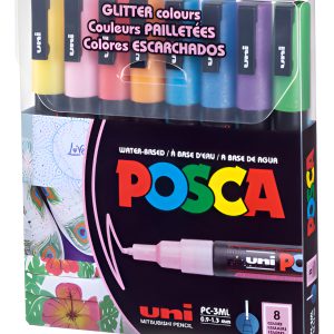 Set De 8 Marcadores Uni Posca Glitter Pc-3m En Blister