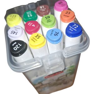 Set 12 Marcadores Doble Punta Bisel Fina Alcohol Caja Nora