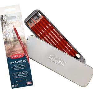 Lapices Derwent Drawing X 6 + Sacapuntas Caja Metalica