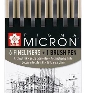 Sakura Pigma Micron 6 Microfibras Negras+ 1 Brush Set