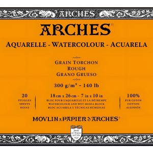 Block Acuarela Canson Arches 300 Grs 18x26cm 20 Hojas 100% Algodón Grano Grueso