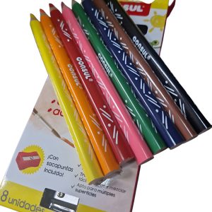 Lapices 3 En 1 X 8 Colores Consul Mina 6 Mm + Sacapuntas