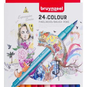 Marcadores Doble Punta Bruynzeel 24 Colores Punta Fina/pincel Tinta A Base De Agua Multicolor