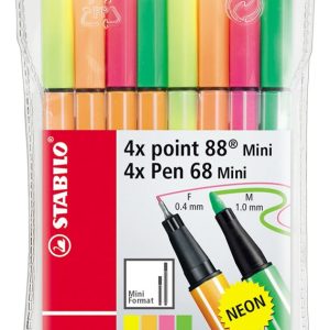 Estuche Stabilo 8 Marcadores Neon Mini 4 Point 88 Y 4 Pen 68