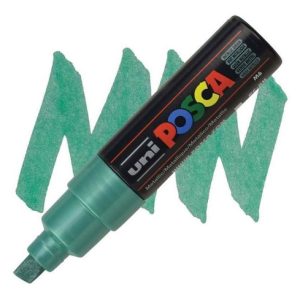 Marcador Acrílico Posca 8k Verde Metálico Punta Biselada Trazo 8mm Multipropósito