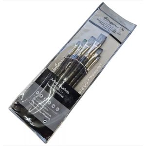Set Pinceles Giorgione X6 Chato Plano Sintético Acuarela Acrílico Óleo Gris Fumé