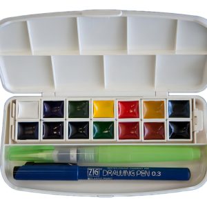 Caja Acuarelas Kuretake Zig X 14 Colores + Waterbrush + Deli