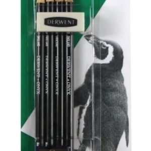 Lápices Grafito Derwent Onix Acuarelables X4 Dark Medium + Goma + Sacapuntas Negro