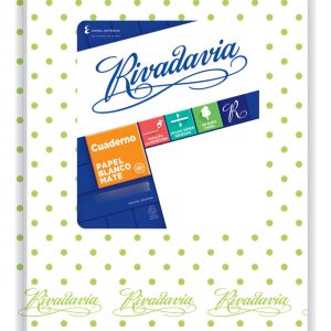 Cuaderno Rivadavia 16x21 Rayado 50 H Blanco Lunares Verde Mz