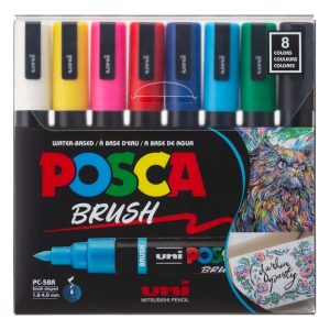 Set Marcadores Uni Posca 5m Brush Punta Pincel X 8 Colores