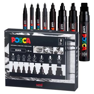 Marcadores Uni-ball Posca All Black 8 Piezas Diferentes Puntas Negro