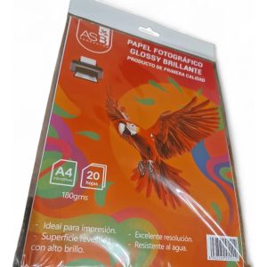 Papel Fotografico Glossy Brillante A4 180 Grs 20 Hjs Asb
