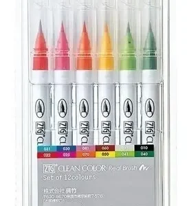 Marcadores Kuretake Pincel Clean Color Real Brush X 12