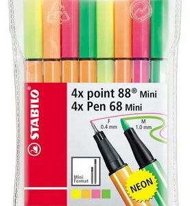 Estuche Stabilo 8 Marcadores Neon Mini 4 Point 88 Y 4 Pen 68