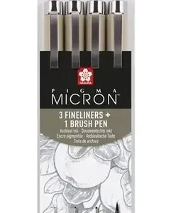 Sakura Pigma Micron 3 Microfibras Gris Claro Set + 1 Brush