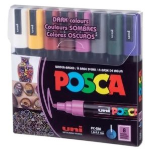 Set De 8 Marcador Uni Posca Colores Oscuros Pc-5m En Blister