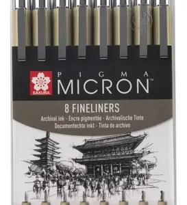 Sakura Pigma Micron 8 Microfibras Negras Set
