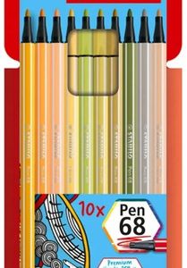 Marcadores Stabilo Pen 68 Soft X10 Colores Punta Fibra 1mm Agua