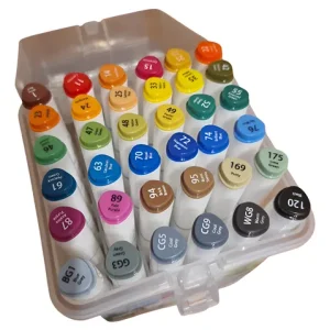 Set 36 Marcadores Doble Punta Bisel Fina Alcohol Caja Nora