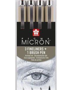 Sakura Pigma Micron 3 Microfibras Gris Oscuro Set + 1 Brush