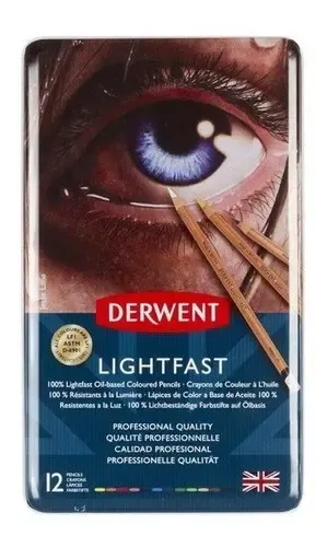 Lápices De Color Derwent Lightfast Pack 12 Resistencia A La Luz Negro Fabuloso