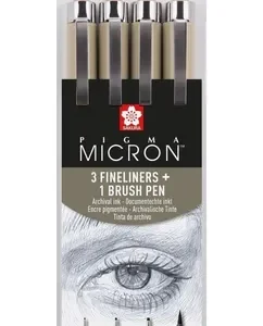 Sakura Pigma Micron 3 Microfibras Gris Oscuro Set + 1 Brush