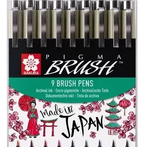 Sakura Pigma Micron 9 Marcadores Brush Colores Surtidos Set