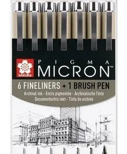 Sakura Pigma Micron 6 Microfibras Negras+ 1 Brush Set