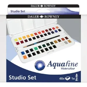 Set De Acuarelas Daler Rowney Aquafine X48 + Pincel Tablas De Corte Amarillo Claro