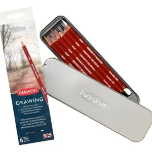 Lapices Derwent Drawing X 6 + Sacapuntas Caja Metalica