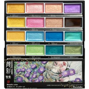 Acuarela Kuretake Gansai Tambi, 24 Colores Metalizados Dorado