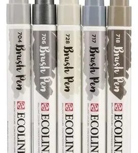 Marcador Ecoline Brush Pen Gris Set X5 Pincel A Base De Agua Papel