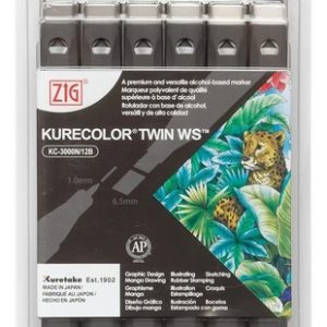 Kuretake Kurecolor Marcadores Doble Punta Colores Grises Cálidos Pack 12
