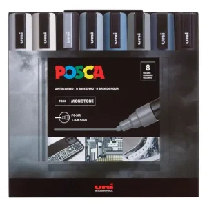 Posca Marcadores Monotone Pc-5m Punta Gruesa Set X8 Colores Para Superficies Variadas