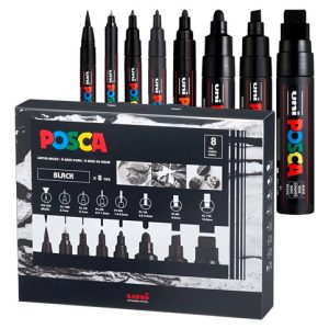 Marcadores Uni-ball Posca All Black 8 Piezas Diferentes Puntas Negro